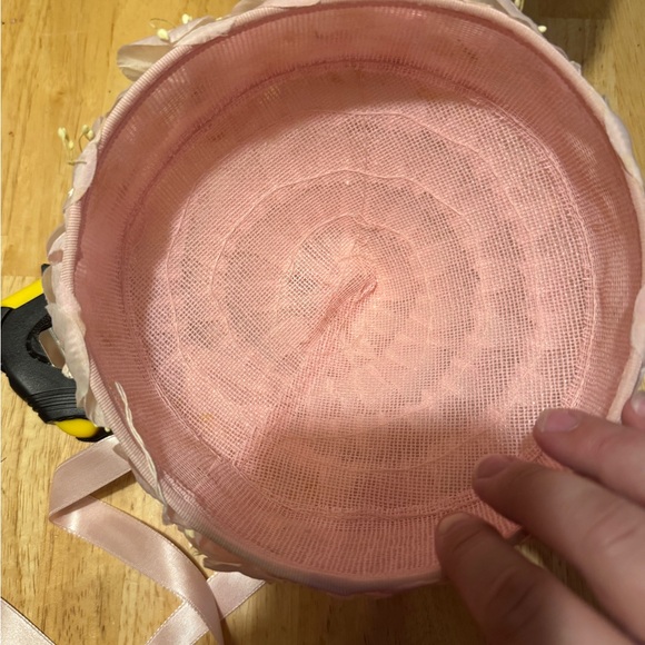 Vintage 50s 60s Womens Ruffle Floral Hat Pink Dressy - Picture 6 of 6